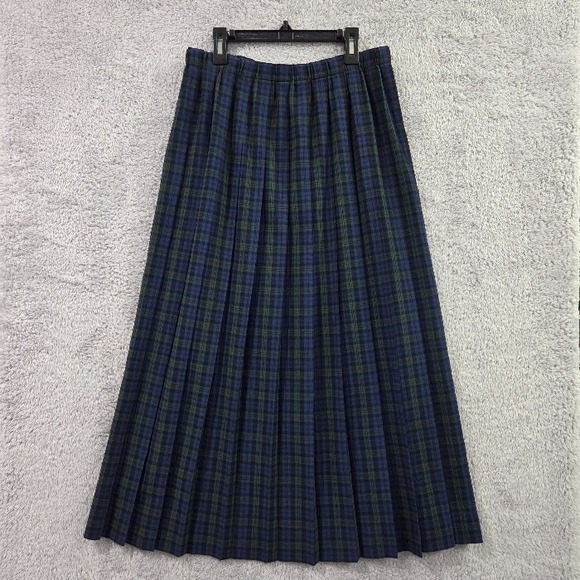 Susan Bristol Dresses & Skirts - Susan Bristol New Traditions Plaid Pleated Midi Skirt Medium Blue Green Vtg USA